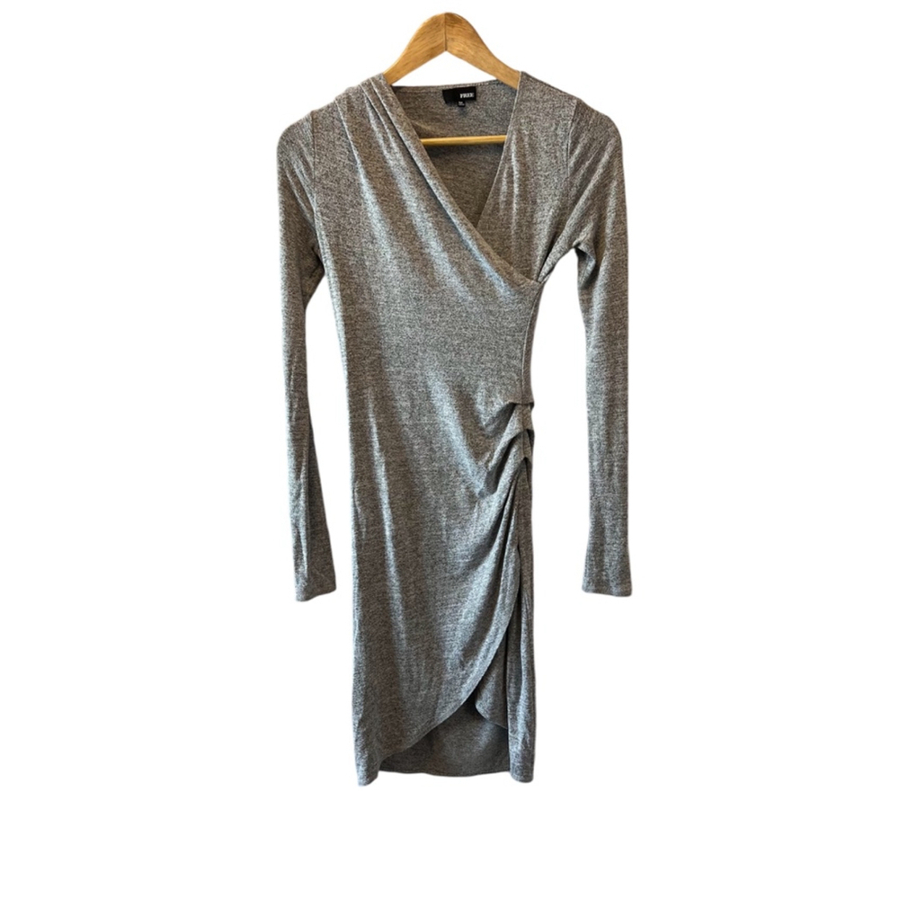 WE THE FREE Grey Stretch Long Sleeve Cinched Knee Length Dress XS